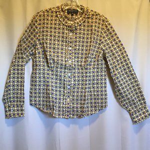 Blue and Yellow Button Down Shirt with Ruffles - M